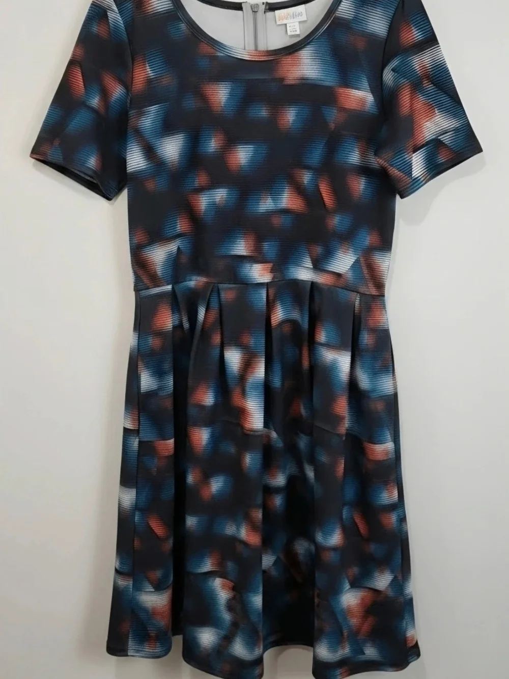 LuLaRoe Girls Short Sleeve Dress in Black with Blue and Red Print